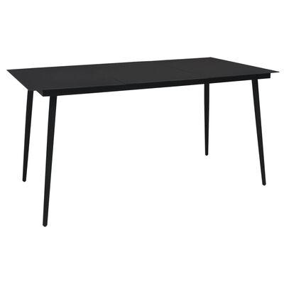 vidaXL dārza galds, melns,150x80x74 cm, tērauds un stikls