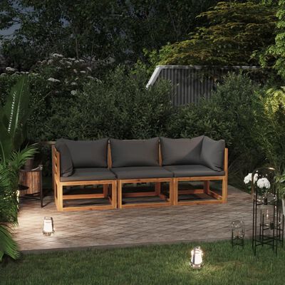 vidaXL trīsvietīgs dārza dīvāns ar spilveniem, akācijas masīvkoks