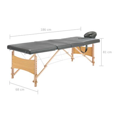 vidaXL masāžas galds, 4 daļas, 186x68 cm, koka rāmis, antracītpelēks