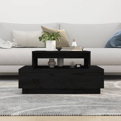 vidaXL kafijas galdiņš, melns, 80x55x40,5 cm, priedes masīvkoks