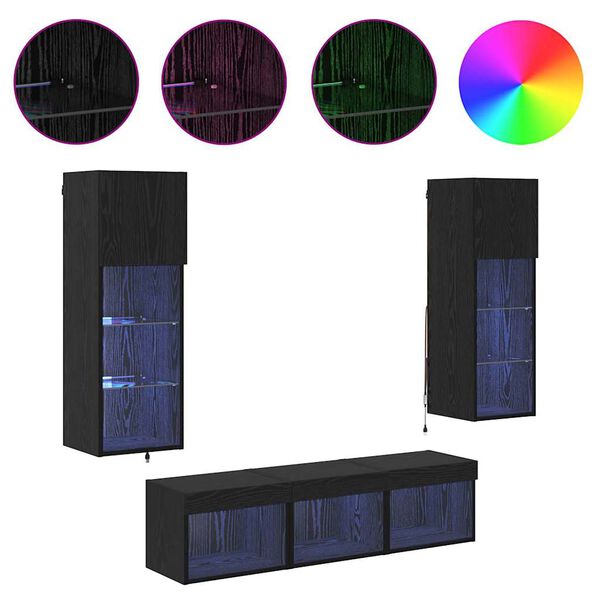 vidaXL TV Sienas Vienības 5 pcs Melns ozolkoks Inženierijas koks