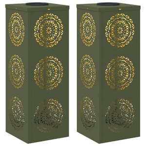 vidaXL Saules LED ceļa gaisma 2 pcs Olīvu zaļ&scaron; Auksti velmēts tērauds