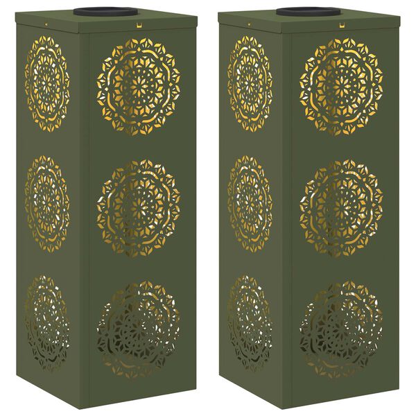 vidaXL Saules LED ceļa gaisma 2 pcs Olīvu zaļ&scaron; Auksti velmēts tērauds