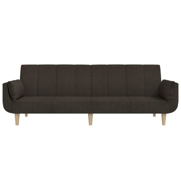 vidaXL 2-vietīga dīvāngulta ar diviem spilveniem, tum&scaron;i brūns audums