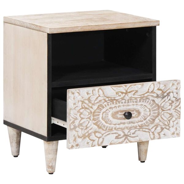 vidaXL Gultas skapis Balts 40 x 33 x 46 cm Cieta mango koksne