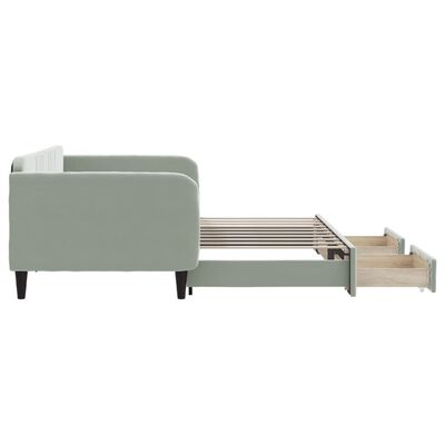 vidaXL izvelkams dīvāns ar atvilktnēm, gaiši pelēks, 90x190 cm, samts