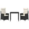 vidaXL Dārza ēdamgalds ar spilvenu 3 pcs Melna poliratāns