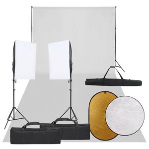vidaXL fotostudijas komplekts – gaismas, fons, reflektors