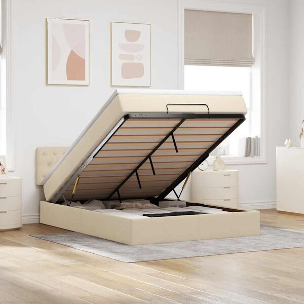 vidaXL Osmaņu gulta ar matraci & LEDs, krēmkrāsas, 140x190 cm, audums