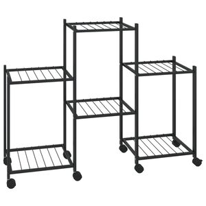 vidaXL puķu statīvs ar riteņiem, 83x25x63,5 cm, melns, dzelzs
