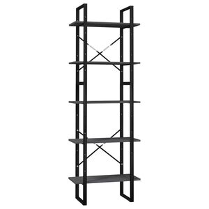 vidaXL 5-līmeņu grāmatu plaukts, 60x30x175 cm, priedes koks, pelēks