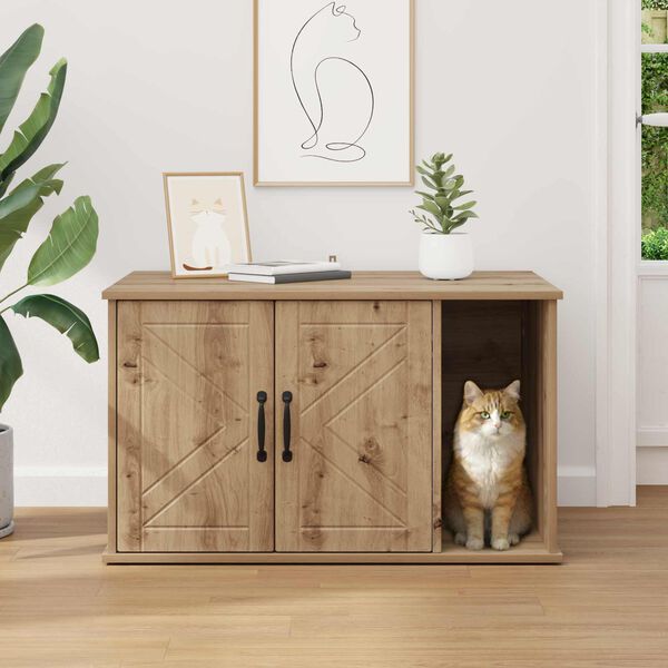 vidaXL Kaķu māja Mākslīgā ozola 85 x 55 x 50 cm Inženierijas koks