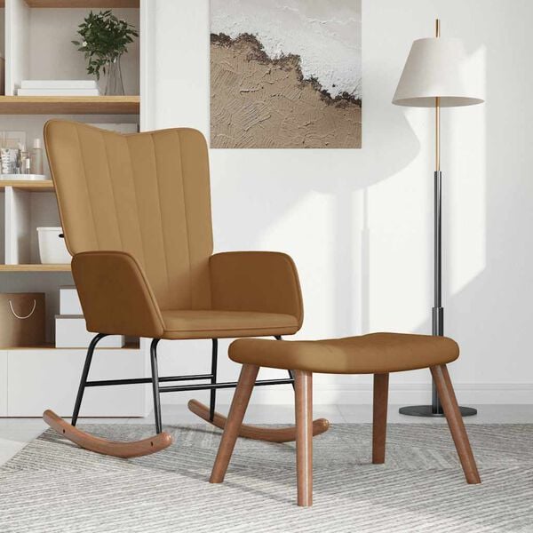 vidaXL &scaron;ūpuļkrēsls ar kāju balstu, brūns samts