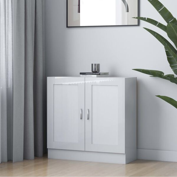 vidaXL grāmatu skapis, spīdīgi balts, 82,5x30,5x80cm inženierijas koks