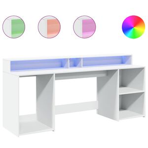 vidaXL rakstāmgalds, LED, balts, 200x55x91 cm, konstruēts koks