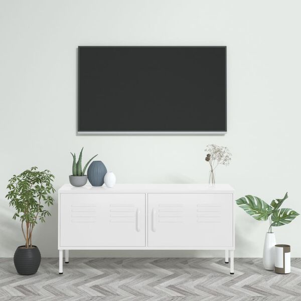 vidaXL TV skapītis, 105x35x50 cm, tērauds, balts