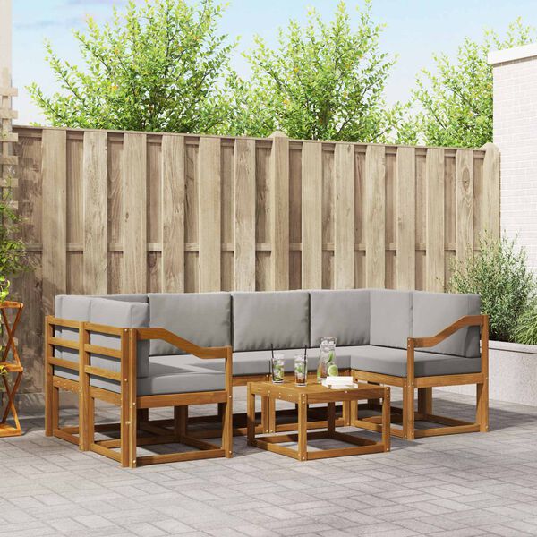 vidaXL Āra dīvānu komplekts ar spilvenu 7 pcs Dabīgs un gai&scaron;i pelēks