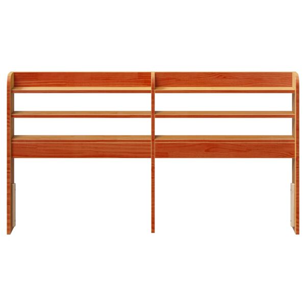 vidaXL galvgalis ar plauktiem, vaska brūns, 140 cm, priedes masīvkoks