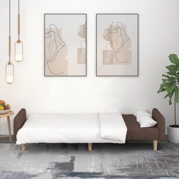 vidaXL 2-vietīga dīvāngulta, pelēkbrūns audums