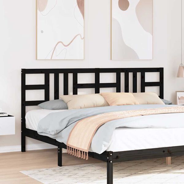 vidaXL gultas galvgalis, melns, 206x4x100 cm, priedes masīvkoks