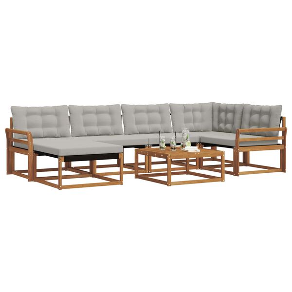 vidaXL Āra dīvānu komplekts ar spilvenu 7 pcs Dabīgs un gai&scaron;i pelēks