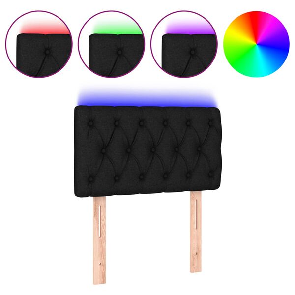 vidaXL gultas galvgalis ar LED, 80x7x78/88 cm, melns audums