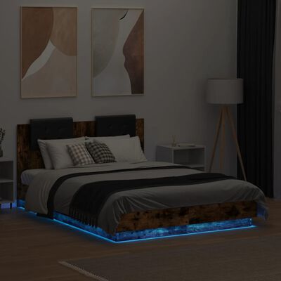 vidaXL gultas rāmis ar galvgali un LED, koka krāsa, 120x190 cm