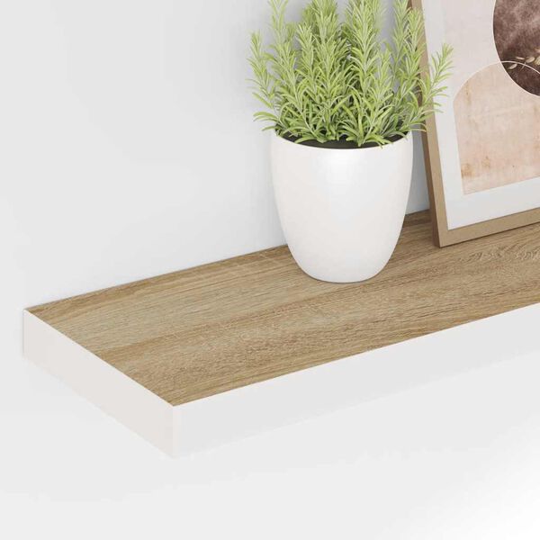 vidaXL sienas plaukti, 2 gab., balti, ozolkoka, 120x23,5x3,8 cm, MDF