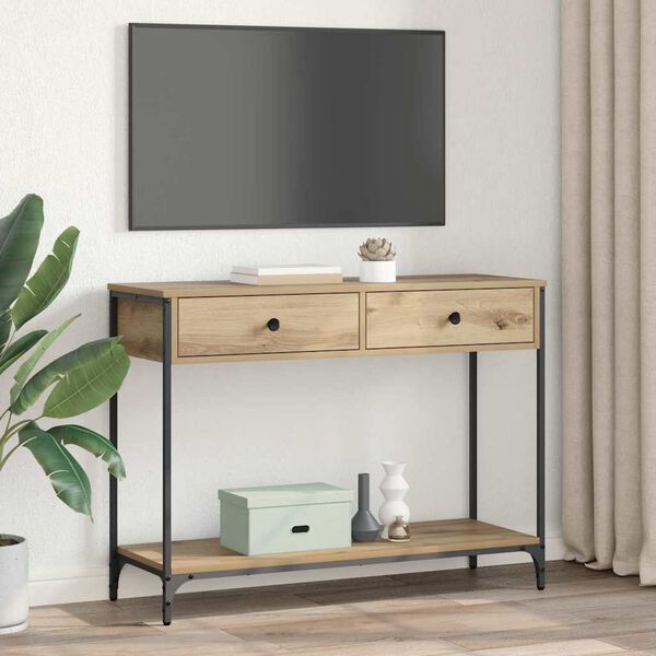 vidaXL Konsoles galds ar atvilktni Artisānā ozols 100 x 34,5 x 75 cm