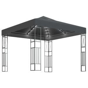 vidaXL dārza nojume ar LED virtenēm, 3x3 m, antracītpelēks audums