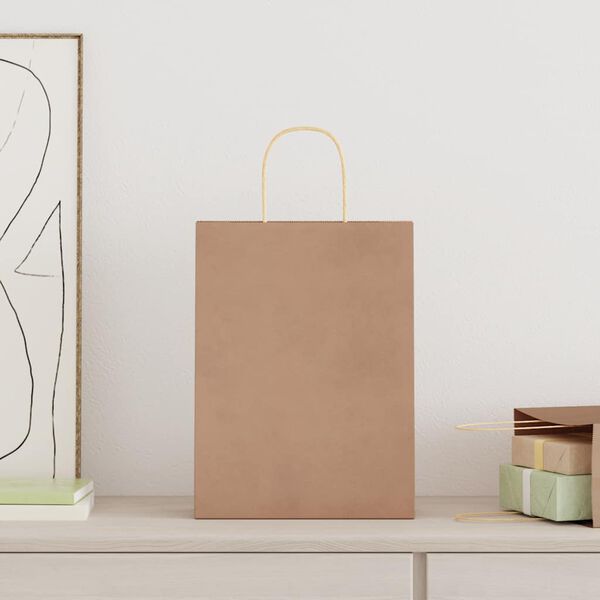 vidaXL papīra maisiņi 50 gab. ar rokturiem, brūni, 26x12x35 cm