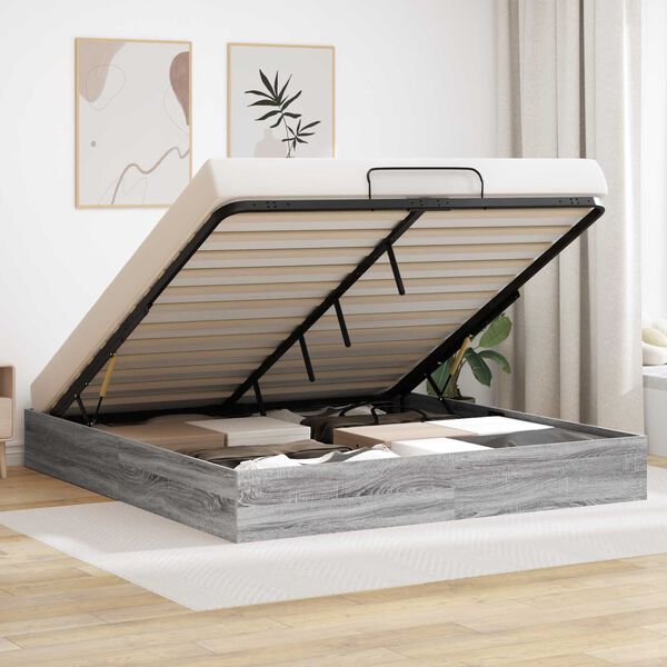 vidaXL Otomāna gultas rāmis Pelēka Sonoma 203 x 180 x 25 cm