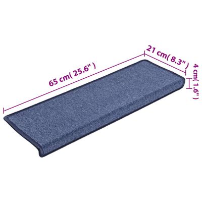 vidaXL kāpņu paklāji, 10 gab., 65x21x4 cm, zili
