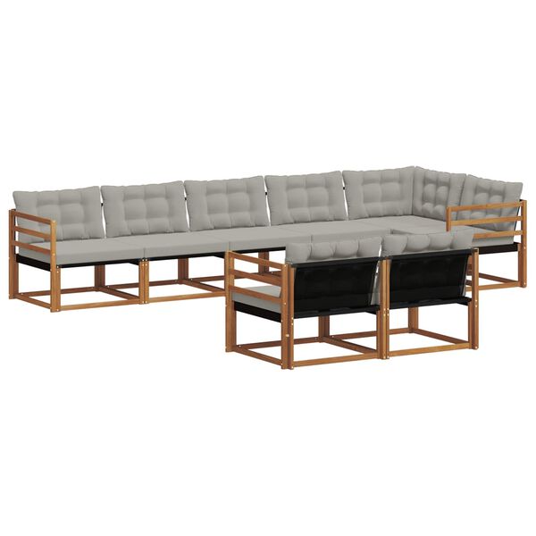 vidaXL Āra dīvānu komplekts ar spilvenu 8 pcs Dabīgs un gai&scaron;i pelēks