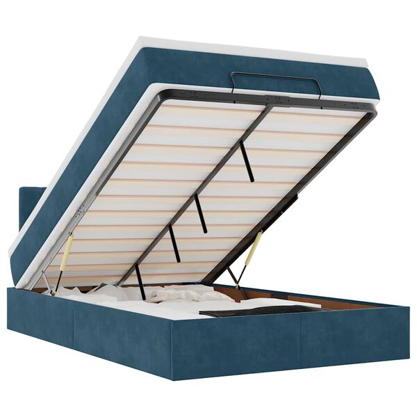 vidaXL Osmaņu gultas rāmis ar matrača tum&scaron;i zils 120x200cm samts