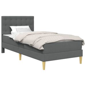 vidaXL Gultas rāmis ar matraci Tum&scaron;i pelēks 90 x 190 cm audums