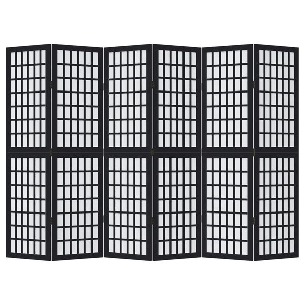 vidaXL 6-paneļu istabas aizslietnis, melns, paulonijas masīvkoks