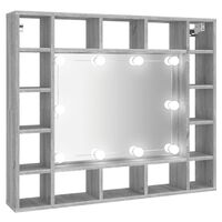 vidaXL spoguļskapītis ar LED, pelēka ozolkoka krāsa, 91x15x76,5 cm