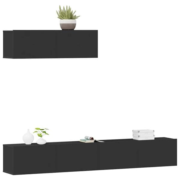 vidaXL 3-daļīgs TV skapīšu komplekts, melns, inženierijas koks