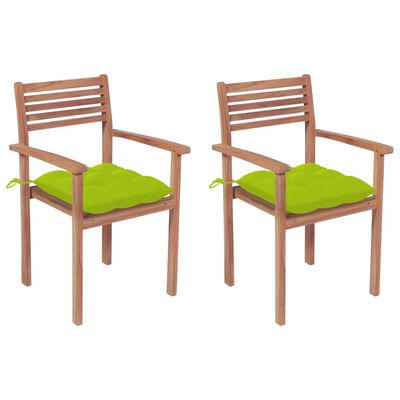 vidaXL dārza krēsli, 2 gab., koši zaļi matrači, masīvs tīkkoks