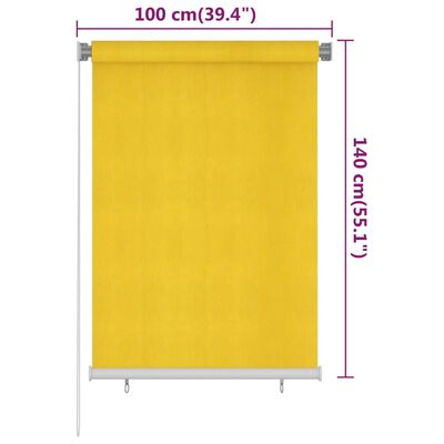 vidaXL āra ruļļu žalūzijas, 100x140 cm, dzeltenas, HDPE