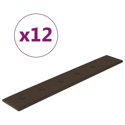 vidaXL sienas paneļi, 12 gab., brūni, 90x15 cm, mākslīgā āda, 1,62 m²