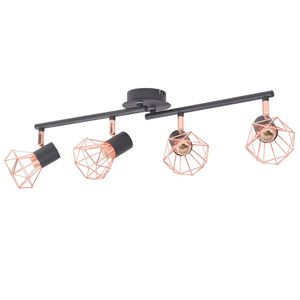 vidaXL griestu lampa ar 4 starme&scaron;iem, E14, melna ar vara brūnu