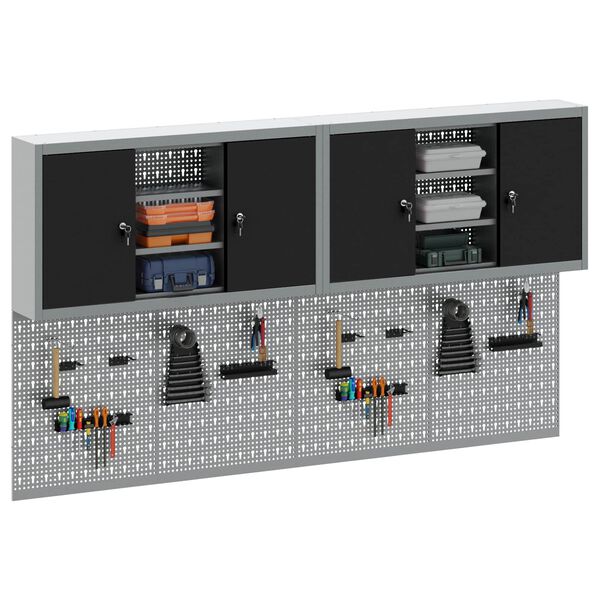 vidaXL Rīku skapju komplekts ar plauktu ar uzglabā&scaron;anu 6 pcs Melna