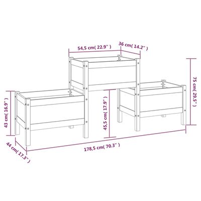 vidaXL puķu kaste, 178,5x44x75 cm, priedes masīvkoks