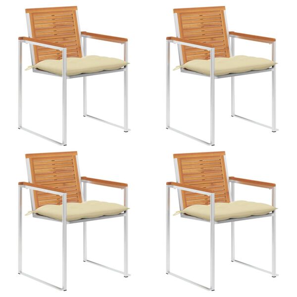 vidaXL dārza krēsli ar matračiem, 4 gab., akācijas masīvkoks