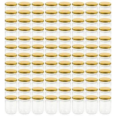 vidaXL ievārījuma burciņas, zelta krāsas vāciņi, 96 gab., 230 ml
