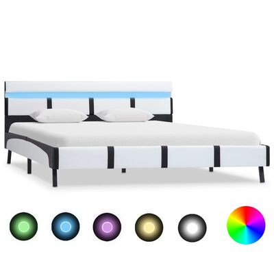 vidaXL gultas rāmis ar LED, balta mākslīgā āda, 140x200 cm