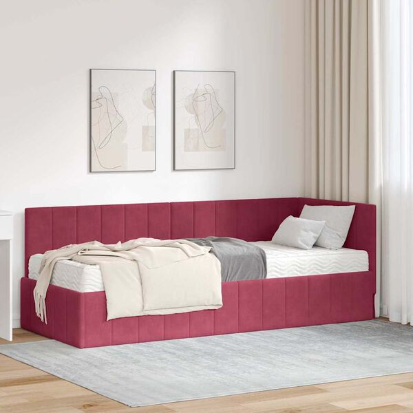 vidaXL Stūra gultas rāmis ar matrači ar galvas klāju 2 pcs Zaļa Samts