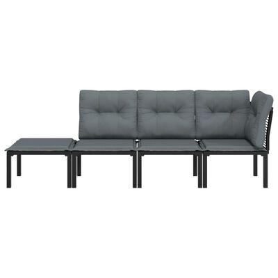vidaXL 4-daļīgs dārza dīvānu komplekts, melns un pelēks, PE pinums